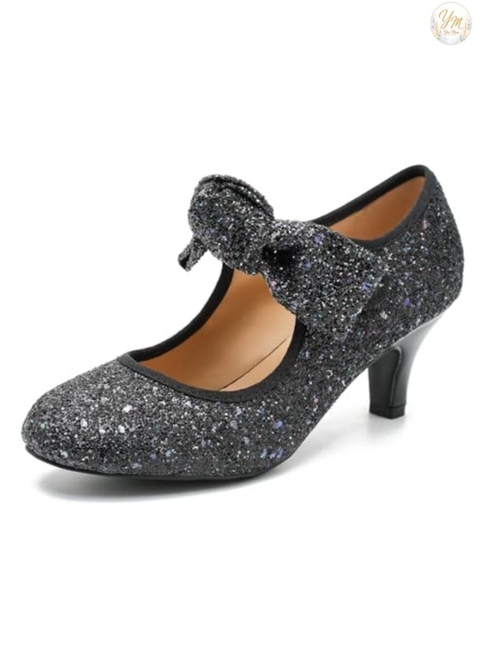 Glitter Sequin Bow Mary Jane Kitten Heel Dress Pumps